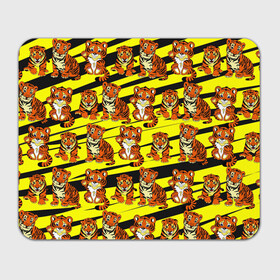 Прямоугольный коврик для мышки с принтом Няшные Тигрята в Петрозаводске, натуральный каучук | размер 230 х 185 мм; запечатка лицевой стороны | желтый | звери | кошка | полосатый | тигр | шерсть