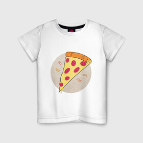 Детская футболка хлопок с принтом Кусочек пиццы пепперони в Петрозаводске, 100% хлопок | круглый вырез горловины, полуприлегающий силуэт, длина до линии бедер | вкус | вкусно | вкусняшка | горячее | горячо | колбаса | кусок | кусочек | пепперони | пицца | сыр | сырный