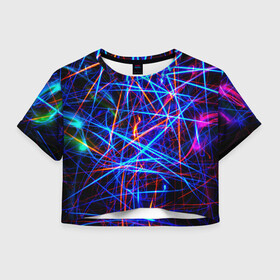 Женская футболка Crop-top 3D с принтом NEON LINES Glowing Lines Effect в Петрозаводске, 100% полиэстер | круглая горловина, длина футболки до линии талии, рукава с отворотами | Тематика изображения на принте: rave neon | живые линии | неновые лучи | неон | неоновая лампа | неоновая ночь | неоновые ленты | неоновые линии разных цветов | неоновый рейв | светящиеся линии | флекс неон | эффект неона