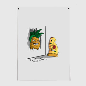 Постер с принтом HERES PINEAPPLE! в Петрозаводске, 100% бумага
 | бумага, плотность 150 мг. Матовая, но за счет высокого коэффициента гладкости имеет небольшой блеск и дает на свету блики, но в отличии от глянцевой бумаги не покрыта лаком | here | is | johnny | mem | meme | memes | pineapple | pizza | shining | ананас | джонни | мем | мемы | пица | пицца | сияние | это