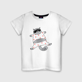 Детская футболка хлопок с принтом кот в пижаме в Петрозаводске, 100% хлопок | круглый вырез горловины, полуприлегающий силуэт, длина до линии бедер | cat | love cat | котик | кото пижама | котэ | ночь | пижама | сердечки | сон