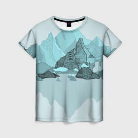 Женская футболка 3D с принтом Голубой горный пейзаж с темно-серыми тенями в Петрозаводске, 100% полиэфир ( синтетическое хлопкоподобное полотно) | прямой крой, круглый вырез горловины, длина до линии бедер | Тематика изображения на принте: голубые горы | горный | горный массив | горный пейзаж | горы | горы в снегу | для сноуборда | для туристов | заснеженные горы | зимние горы | зимний | лыжный | снежные горы | сноуборд