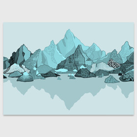 Поздравительная открытка с принтом Голубой горный пейзаж с темно-серыми тенями в Петрозаводске, 100% бумага | плотность бумаги 280 г/м2, матовая, на обратной стороне линовка и место для марки
 | Тематика изображения на принте: голубые горы | горный | горный массив | горный пейзаж | горы | горы в снегу | для сноуборда | для туристов | заснеженные горы | зимние горы | зимний | лыжный | снежные горы | сноуборд