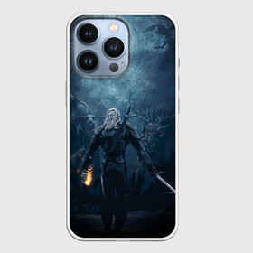 Чехол для iPhone 13 Pro с принтом ВЕДЬМАК C МЕЧОМ И МОНСТРЫ в Петрозаводске,  |  | geralt | monster | the witcher | the witcher wild hunt | witcher | wolf | аард | аксий | белый волк | ведьмак | ведьмак 3 | волк | геральт | зло | игни | ирден | йенифер | каер морхен | квен | монстры | охотник | привидения | призрак