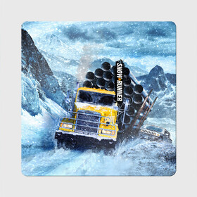 Магнит виниловый Квадрат с принтом SnowRunner грузовик в Петрозаводске, полимерный материал с магнитным слоем | размер 9*9 см, закругленные углы | auto | car | mudrunner | snow runner | snowrunner | авто | бездорожье | внедорожник | вождение | грузовик | дальнобойщики | машина | симулятор | снег | тягач | фура