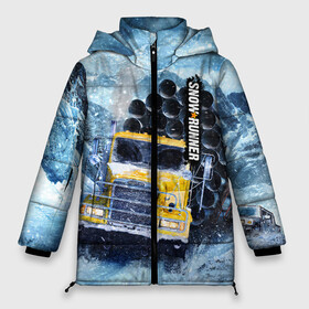Женская зимняя куртка Oversize с принтом SnowRunner грузовик в Петрозаводске, верх — 100% полиэстер; подкладка — 100% полиэстер; утеплитель — 100% полиэстер | длина ниже бедра, силуэт Оверсайз. Есть воротник-стойка, отстегивающийся капюшон и ветрозащитная планка. 

Боковые карманы с листочкой на кнопках и внутренний карман на молнии | auto | car | mudrunner | snow runner | snowrunner | авто | бездорожье | внедорожник | вождение | грузовик | дальнобойщики | машина | симулятор | снег | тягач | фура