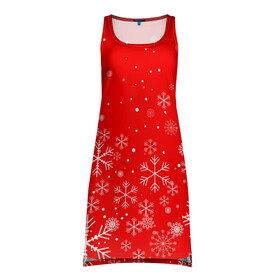 Платье-майка 3D с принтом Летящие снежинки в Петрозаводске, 100% полиэстер | полуприлегающий силуэт, широкие бретели, круглый вырез горловины, удлиненный подол сзади. | 2022 | happy new year | merry christmas | год тигра | зима близко | нг | новогодний | новогодний тигр | новый год | новый год 2022 | рождество | символ 2022 года | снежинки