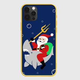 Чехол для iPhone 12 Pro с принтом САНТА КЛАУС НА АКУЛЕ | SANTA в Петрозаводске, силикон | область печати: задняя сторона чехла, без боковых панелей | Тематика изображения на принте: 2020 | 2021 | 2022 | christmas | merry | santa | акула | дед мороз | нг | новогодний | новый год | рождество | санта клаус | свитер | узоры