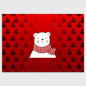 Поздравительная открытка с принтом МЕДВЕЖОНОК УМКА БЕЛЫЙ МИШКА в Петрозаводске, 100% бумага | плотность бумаги 280 г/м2, матовая, на обратной стороне линовка и место для марки
 | 2021 | new year | деда мороза | друг | ёлка | ёлочка | к нам приходит | как у всех | клауса | костюм | красный | медведь | медвежонок | новогодний | новый год | праздник | рекомендации | рождество | санты | узор
