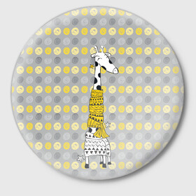Значок с принтом Милая жирафа в шарфе в Петрозаводске,  металл | круглая форма, металлическая застежка в виде булавки | высокий | графика | длинная шея | животное | жираф | кружочки