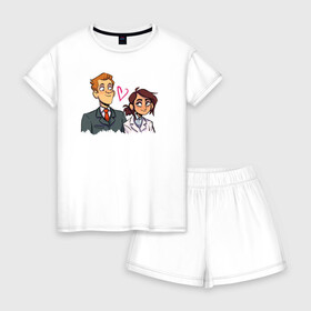 Женская пижама с шортиками хлопок с принтом Бретт & Рейган в Петрозаводске, 100% хлопок | футболка прямого кроя, шорты свободные с широкой мягкой резинкой | девушка | инженер | парень | персонажи | сотридник