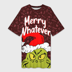 Платье-футболка 3D с принтом ГРИНЧ  GRINCH  WHATEVER в Петрозаводске,  |  | 2020 | 2021 | 2022 | christmas | grinch | merry | santa | whatever | гринч | дед мороз | леденец | нг | новогодний | новый год | олени | рождество | санта клаус | свитер | узоры