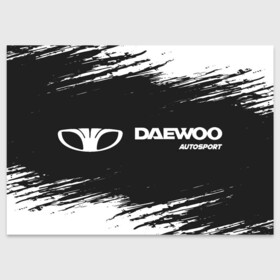 Поздравительная открытка с принтом DAEWOO | Autosport | Краска в Петрозаводске, 100% бумага | плотность бумаги 280 г/м2, матовая, на обратной стороне линовка и место для марки
 | auto | autosport | daewoo | logo | moto | symbol | авто | автомобиль | гонки | дэо | дэу | знак | краска | лого | логотип | логотипы | марка | матиз | машина | мото | нексия | символ | символы