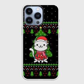 Чехол для iPhone 13 Pro с принтом КОТЁНОК И ЁЛОЧКА | НОВОГОДНЯЯ в Петрозаводске,  |  | 2020 | 2021 | 2022 | cat | cats | christmas | merry | гирлянды | кот | леденец | мяу | нг | новогодний | новый год | олени | рождество | свитер | узоры