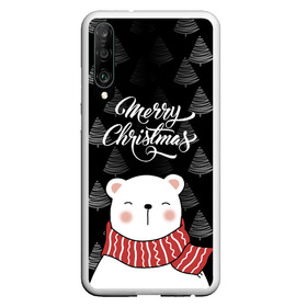 Чехол для Honor P30 с принтом MERRY CHRISTMAS BEARS в Петрозаводске, Силикон | Область печати: задняя сторона чехла, без боковых панелей | 2021 | 2022 | new year | деда мороза | зима | к нам приходит | как у всех | костюм | медвежонок | мишка | новогодний | новый год | праздник | рекомендации | рождество | снег | снежинки | снежок | узор | хочу