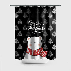 Штора 3D для ванной с принтом MERRY CHRISTMAS BEARS в Петрозаводске, 100% полиэстер | плотность материала — 100 г/м2. Стандартный размер — 146 см х 180 см. По верхнему краю — пластиковые люверсы для креплений. В комплекте 10 пластиковых колец | 2021 | 2022 | new year | деда мороза | зима | к нам приходит | как у всех | костюм | медвежонок | мишка | новогодний | новый год | праздник | рекомендации | рождество | снег | снежинки | снежок | узор | хочу