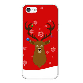 Чехол для iPhone 5/5S матовый с принтом Новогодний олень New Years Deer в Петрозаводске, Силикон | Область печати: задняя сторона чехла, без боковых панелей | 2021 | 2022 | happy new year | happy new year 2022 | новый год | олень | снег | снежинки | снежный олень | сугроб