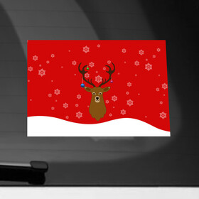 Наклейка на автомобиль с принтом Новогодний олень | New Years Deer в Петрозаводске, ПВХ |  | Тематика изображения на принте: 2021 | 2022 | happy new year | happy new year 2022 | новый год | олень | снег | снежинки | снежный олень | сугроб