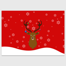 Поздравительная открытка с принтом Новогодний олень New Years Deer в Петрозаводске, 100% бумага | плотность бумаги 280 г/м2, матовая, на обратной стороне линовка и место для марки
 | 2021 | 2022 | happy new year | happy new year 2022 | новый год | олень | снег | снежинки | снежный олень | сугроб
