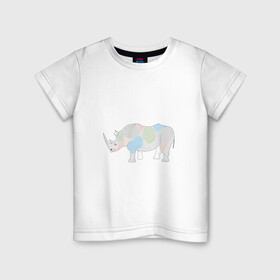 Детская футболка хлопок с принтом Волшебный носорог в Петрозаводске, 100% хлопок | круглый вырез горловины, полуприлегающий силуэт, длина до линии бедер | африка | волшебство | животное | животные | звери | зверь | мило | милота | носорог | пятна | пятнистый | разноцветный | сказка | экзотика