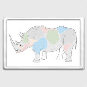 Магнит 45*70 с принтом Волшебный носорог в Петрозаводске, Пластик | Размер: 78*52 мм; Размер печати: 70*45 | африка | волшебство | животное | животные | звери | зверь | мило | милота | носорог | пятна | пятнистый | разноцветный | сказка | экзотика