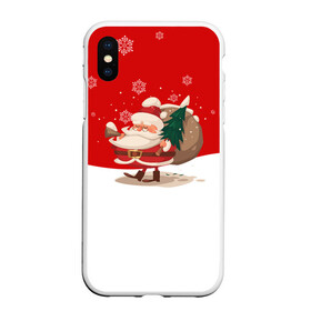 Чехол для iPhone XS Max матовый с принтом Новогодний санта New Years Santa в Петрозаводске, Силикон | Область печати: задняя сторона чехла, без боковых панелей | 2021 | 2022 | happy new year | happy new year 2022 | santa | дед мороз | новый год | подарки | санта | снег | снегопад | снежинки | сугроб