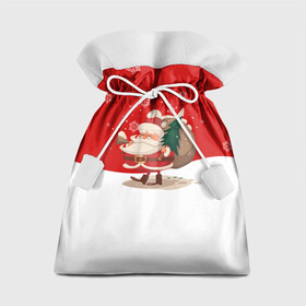 Подарочный 3D мешок с принтом Новогодний санта New Years Santa в Петрозаводске, 100% полиэстер | Размер: 29*39 см | Тематика изображения на принте: 2021 | 2022 | happy new year | happy new year 2022 | santa | дед мороз | новый год | подарки | санта | снег | снегопад | снежинки | сугроб