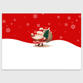 Поздравительная открытка с принтом Новогодний санта New Years Santa в Петрозаводске, 100% бумага | плотность бумаги 280 г/м2, матовая, на обратной стороне линовка и место для марки
 | Тематика изображения на принте: 2021 | 2022 | happy new year | happy new year 2022 | santa | дед мороз | новый год | подарки | санта | снег | снегопад | снежинки | сугроб