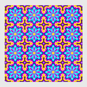 Магнитный плакат 3Х3 с принтом Синие цветы на желтом фоне (иллюзия расширения) в Петрозаводске, Полимерный материал с магнитным слоем | 9 деталей размером 9*9 см | абстракция | аум | галлюцинация | зазеркалье | игра ума | иллюзии | индиго | майя | мантра | медитация | мираж | неон | нирвана | обман зрения | ом | оптические иллюзии | просветление | психоделика