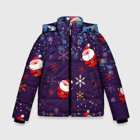 Зимняя куртка для мальчиков 3D с принтом Дед Мороз в снежинках в Петрозаводске, ткань верха — 100% полиэстер; подклад — 100% полиэстер, утеплитель — 100% полиэстер | длина ниже бедра, удлиненная спинка, воротник стойка и отстегивающийся капюшон. Есть боковые карманы с листочкой на кнопках, утяжки по низу изделия и внутренний карман на молнии. 

Предусмотрены светоотражающий принт на спинке, радужный светоотражающий элемент на пуллере молнии и на резинке для утяжки | 2021 | happy new year 2022 | дед мороз | новый год | новый год 2022 | праздник | санта | снежинки
