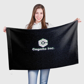 Флаг 3D с принтом Экран Cognito Inc в Петрозаводске, 100% полиэстер | плотность ткани — 95 г/м2, размер — 67 х 109 см. Принт наносится с одной стороны | знак | лого | надпись | помехи | экран