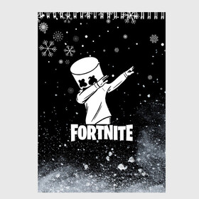 Скетчбук с принтом НОВОГОДНИЙ FORTNITE MARSHMELLO. в Петрозаводске, 100% бумага
 | 48 листов, плотность листов — 100 г/м2, плотность картонной обложки — 250 г/м2. Листы скреплены сверху удобной пружинной спиралью | Тематика изображения на принте: fortnite | fortnite 2 | fortnite x | game | marshmello | игра | маршмелло | новогодний | снежинки | фортнайт | фортнайт 2 | фортнайт глава 2