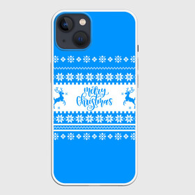 Чехол для iPhone 13 с принтом MERRY CHRISTMAS | BLUE в Петрозаводске,  |  | 2020 | 2021 | 2022 | christmas | merry | santa | дед мороз | кот | леденец | мяу | нг | новогодний | новый год | олени | рождество | санта клаус | свитер | узоры