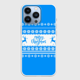 Чехол для iPhone 13 Pro с принтом MERRY CHRISTMAS | BLUE в Петрозаводске,  |  | 2020 | 2021 | 2022 | christmas | merry | santa | дед мороз | кот | леденец | мяу | нг | новогодний | новый год | олени | рождество | санта клаус | свитер | узоры