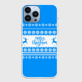 Чехол для iPhone 13 Pro Max с принтом MERRY CHRISTMAS | BLUE в Петрозаводске,  |  | Тематика изображения на принте: 2020 | 2021 | 2022 | christmas | merry | santa | дед мороз | кот | леденец | мяу | нг | новогодний | новый год | олени | рождество | санта клаус | свитер | узоры