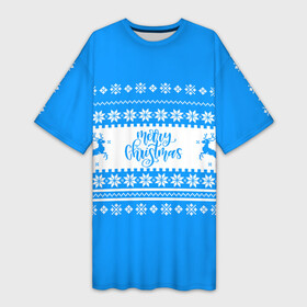 Платье-футболка 3D с принтом MERRY CHRISTMAS  BLUE в Петрозаводске,  |  | 2020 | 2021 | 2022 | christmas | merry | santa | дед мороз | кот | леденец | мяу | нг | новогодний | новый год | олени | рождество | санта клаус | свитер | узоры