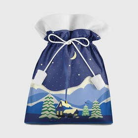 Подарочный 3D мешок с принтом Домик в горах в Петрозаводске, 100% полиэстер | Размер: 29*39 см | альпы | гора | горы | дом | домик | елка | ель | зима | снег | снежок | сорока | сосна