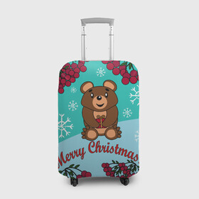 Чехол для чемодана 3D с принтом Мишка и рождество в Петрозаводске, 86% полиэфир, 14% спандекс | двустороннее нанесение принта, прорези для ручек и колес | 2022 | merry christmas | ветки | год тигра | детский | животные | зима | зимний | лес | медведь | мишка | мультяшный | новогодний | новый год | подарок | праздничный | рождество | рябина | снег | снегопад