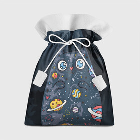 Подарочный 3D мешок с принтом Космический кот в планетах в Петрозаводске, 100% полиэстер | Размер: 29*39 см | Тематика изображения на принте: животное | космический | космос | кот | кот марсианин | планеты
