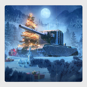 Магнитный плакат 3Х3 с принтом World of Tanks Christmas в Петрозаводске, Полимерный материал с магнитным слоем | 9 деталей размером 9*9 см | art | christmas | gifts | moon | new year | night | snow | tank | tree | winter | world of tanks | арт | елка | зима | луна | новый год | ночь | подарки | рождество | снег | танк