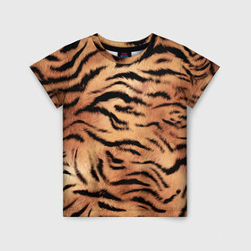 Детская футболка 3D с принтом Шкура тигра текстура в Петрозаводске, 100% гипоаллергенный полиэфир | прямой крой, круглый вырез горловины, длина до линии бедер, чуть спущенное плечо, ткань немного тянется | Тематика изображения на принте: 2022 | год тигра | новый год | новый год 2022 | символ года | тигр | тигренок | тигрица | тигры