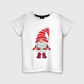 Детская футболка хлопок с принтом Маленький Санта - шапка до носа в Петрозаводске, 100% хлопок | круглый вырез горловины, полуприлегающий силуэт, длина до линии бедер | 2022 | год тигра | новый год | новый год 2022 | символ года | тигр | тигренок | тигрица | тигры