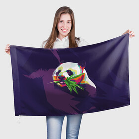 Флаг 3D с принтом Панда  с бамбуком в Петрозаводске, 100% полиэстер | плотность ткани — 95 г/м2, размер — 67 х 109 см. Принт наносится с одной стороны | живопись | животное | медведь | панда | японский мишка