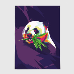 Постер с принтом Панда  с бамбуком в Петрозаводске, 100% бумага
 | бумага, плотность 150 мг. Матовая, но за счет высокого коэффициента гладкости имеет небольшой блеск и дает на свету блики, но в отличии от глянцевой бумаги не покрыта лаком | живопись | животное | медведь | панда | японский мишка