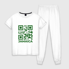 Женская пижама хлопок с принтом QR Jamaica в Петрозаводске, 100% хлопок | брюки и футболка прямого кроя, без карманов, на брюках мягкая резинка на поясе и по низу штанин | coronavirus | covid | covid19 | qr code | qr код | sputnik | вакцина | вакцинация | вирус | здоровье | изоляция | иммунитет | карантин | ковид | код | корона | коронавирус | маркировка | маска | матрица | п | пандемия