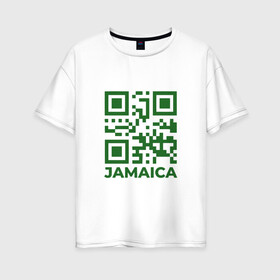 Женская футболка хлопок Oversize с принтом QR Jamaica в Петрозаводске, 100% хлопок | свободный крой, круглый ворот, спущенный рукав, длина до линии бедер
 | coronavirus | covid | covid19 | qr code | qr код | sputnik | вакцина | вакцинация | вирус | здоровье | изоляция | иммунитет | карантин | ковид | код | корона | коронавирус | маркировка | маска | матрица | п | пандемия