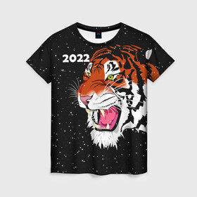 Женская футболка 3D с принтом Рычащий Тигр и Снегопад 2022 в Петрозаводске, 100% полиэфир ( синтетическое хлопкоподобное полотно) | прямой крой, круглый вырез горловины, длина до линии бедер | Тематика изображения на принте: 2022 | black | cat | christmas | merry | new year | snow | tiger | xmas | водяной | год тигра | животные | кот | кошки | новый год | паттерн | полосатый | рождество | снег | снежинки | тигры | узор | цветы | черный