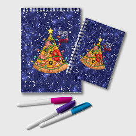 Блокнот с принтом Новогодняя Елка Пицца в Петрозаводске, 100% бумага | 48 листов, плотность листов — 60 г/м2, плотность картонной обложки — 250 г/м2. Листы скреплены удобной пружинной спиралью. Цвет линий — светло-серый
 | Тематика изображения на принте: christmas | pizza | гирлянда | елка | ель | звезда | новый год | пицца | рождество