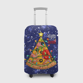 Чехол для чемодана 3D с принтом Новогодняя Елка Пицца в Петрозаводске, 86% полиэфир, 14% спандекс | двустороннее нанесение принта, прорези для ручек и колес | christmas | pizza | гирлянда | елка | ель | звезда | новый год | пицца | рождество