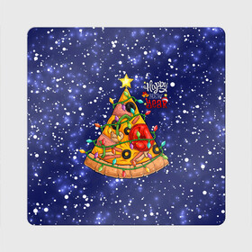 Магнит виниловый Квадрат с принтом Новогодняя Елка Пицца в Петрозаводске, полимерный материал с магнитным слоем | размер 9*9 см, закругленные углы | christmas | pizza | гирлянда | елка | ель | звезда | новый год | пицца | рождество